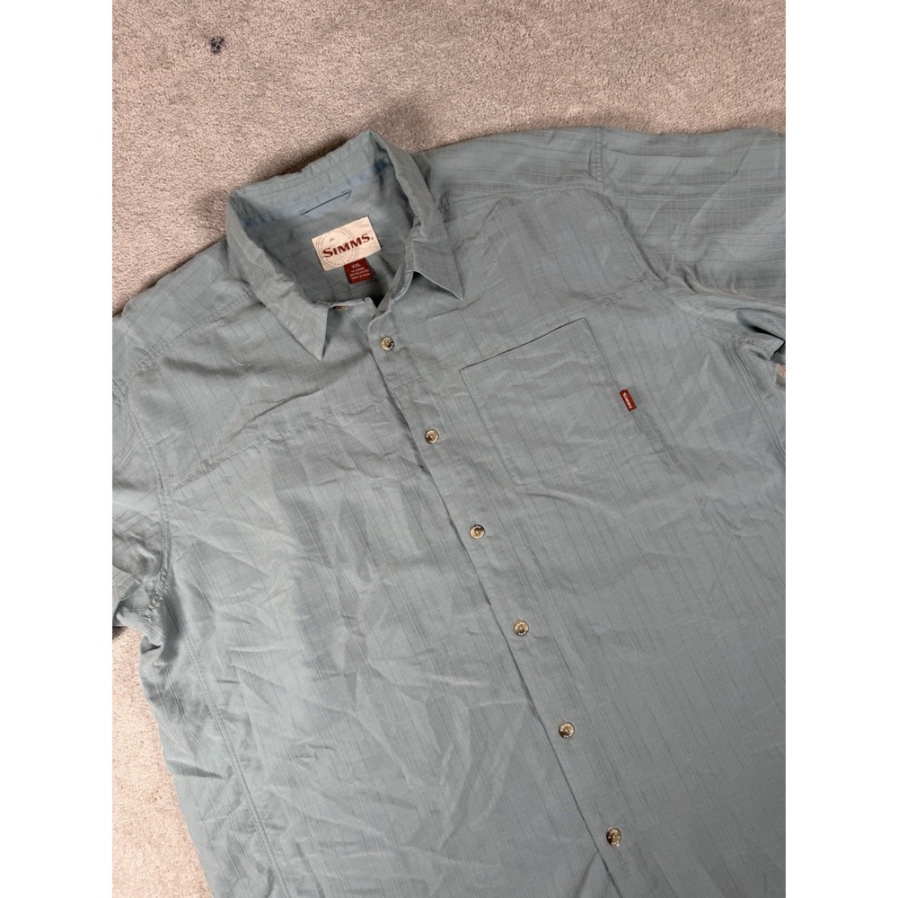 Simms Mens Light Blue Texture Casual‎ Button Front Shirt Size XXL Fishing Camp